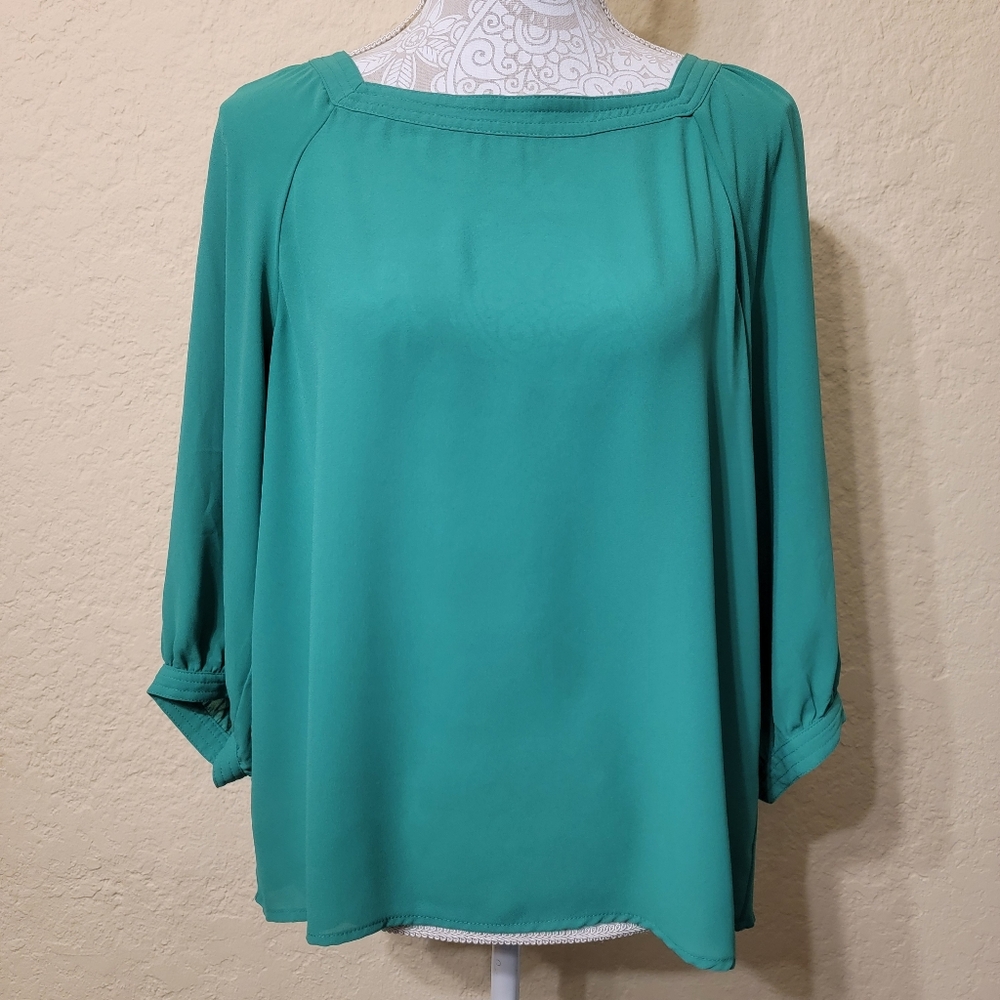 Premise Women's Green Square Neck Blouse Shirt Top Sz S